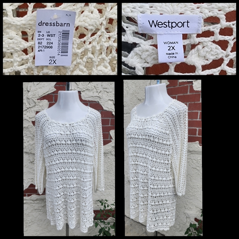 New 2X Dressbarn Westport crochet tunic sweater top long sleeve